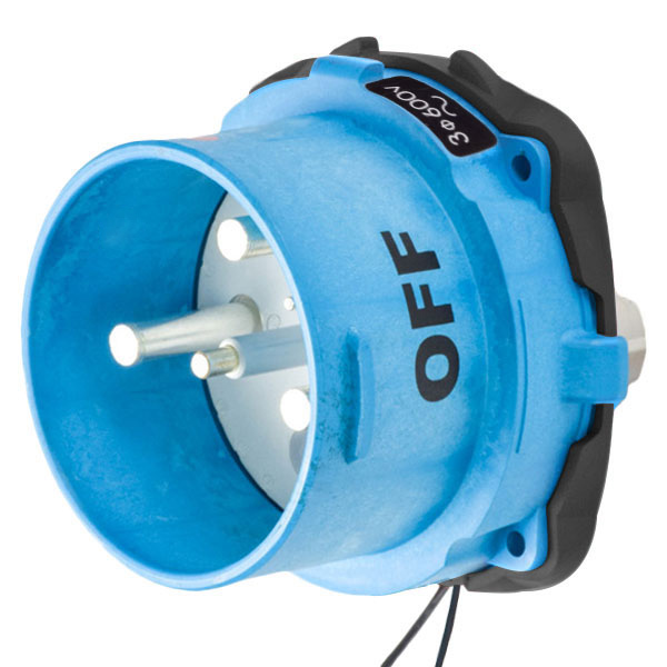 63-98143-262-A155 - DSN150 INLET POLY BLUE SIZE 5 TYPE 4X IP 69 3P+G 150A 600 VAC 60 Hz +2 AUX WITH NO LOCKOUT HOLE